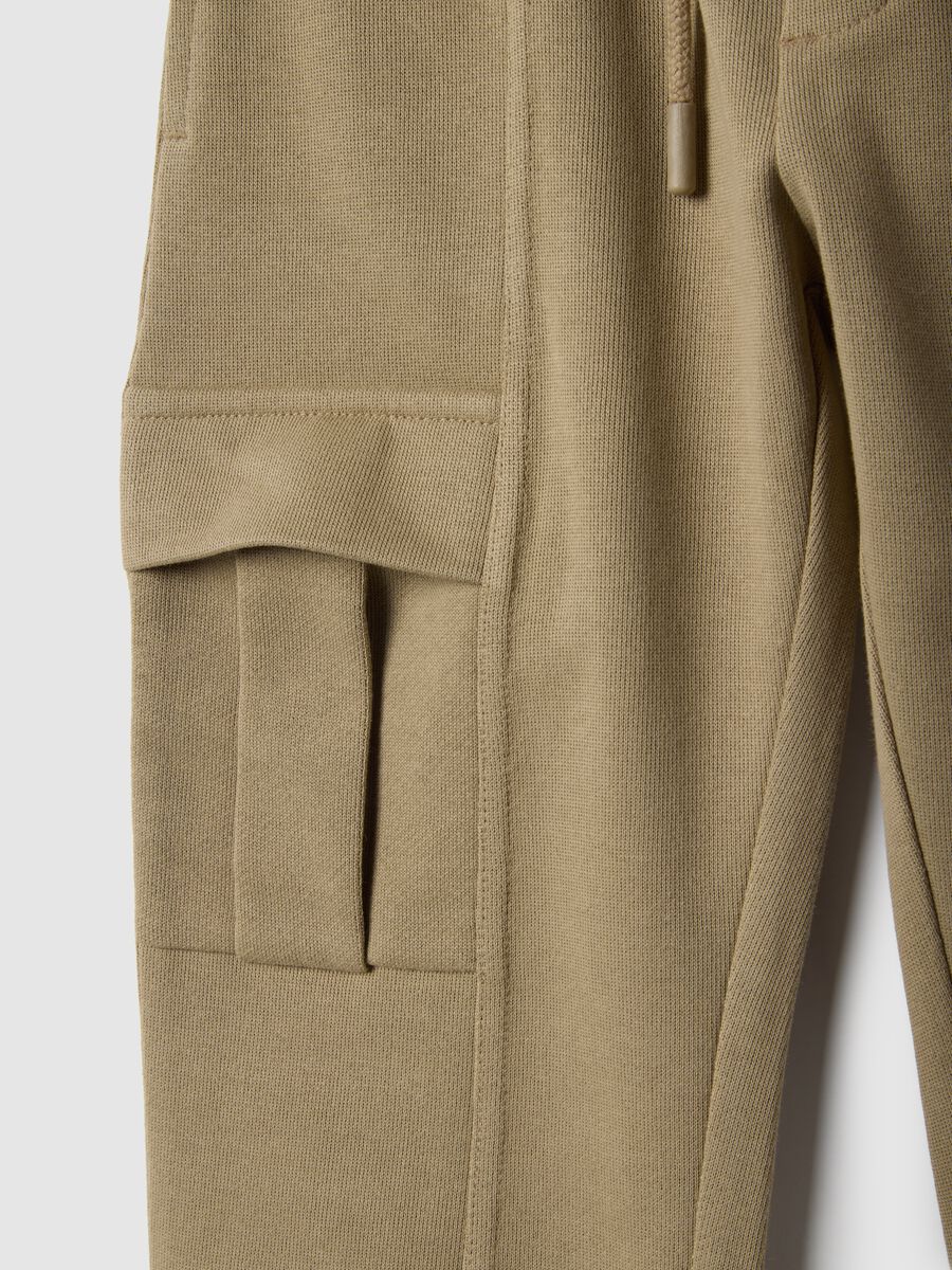Child's beige jogger trousers in cotton blend, regular fit with elastic_3