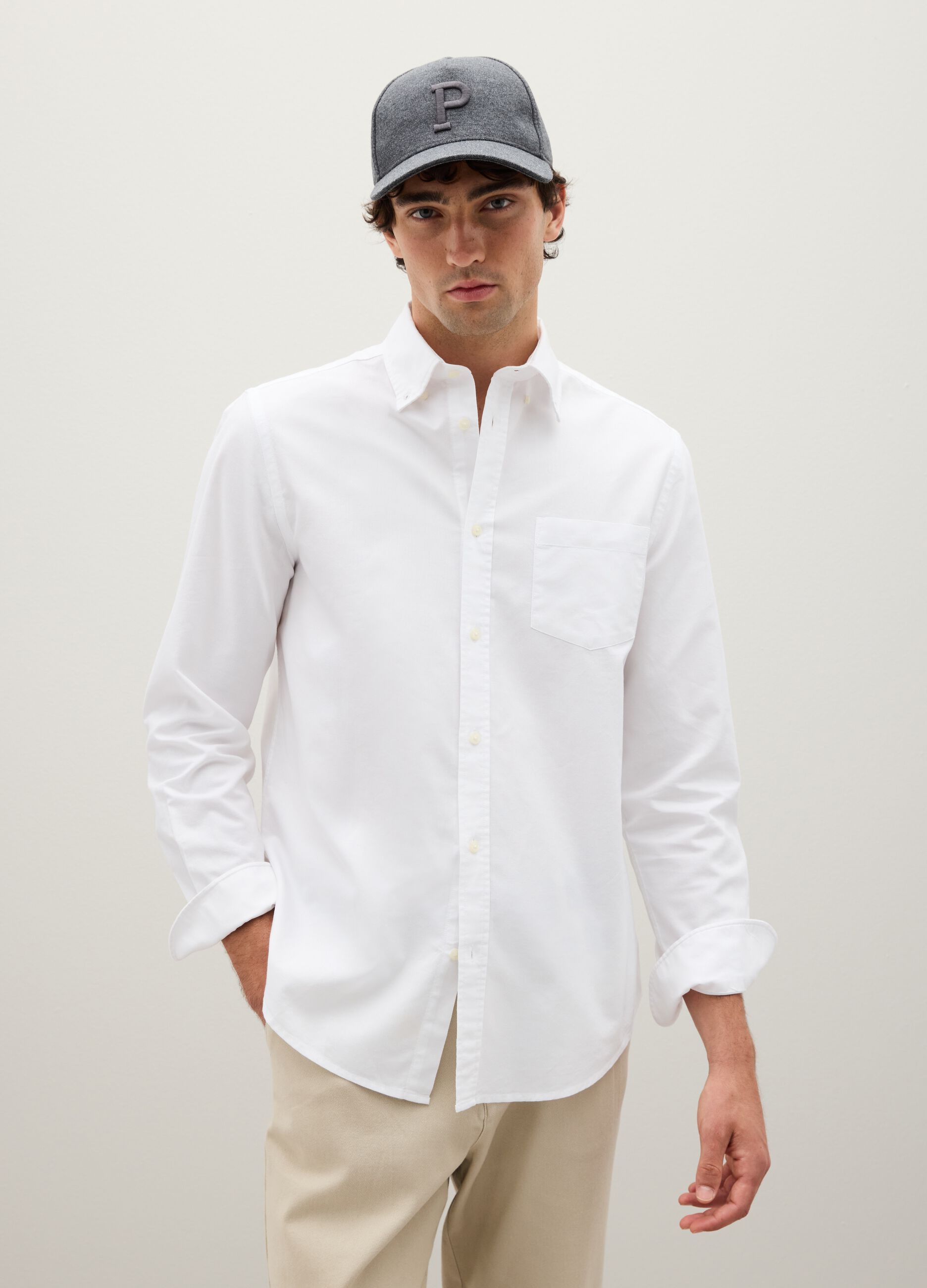 Oxford cotton shirt with button-down collar