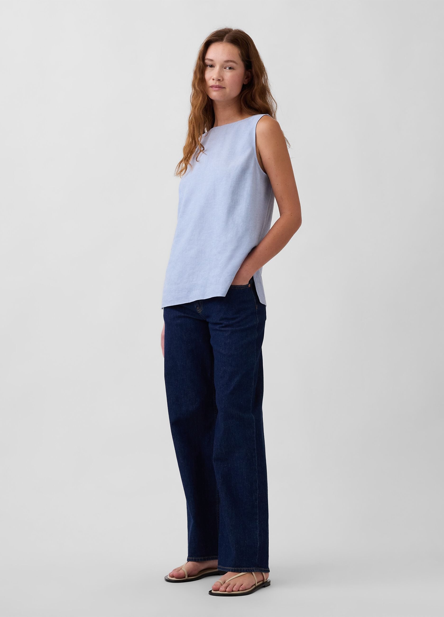 Sleeveless linen-blend top