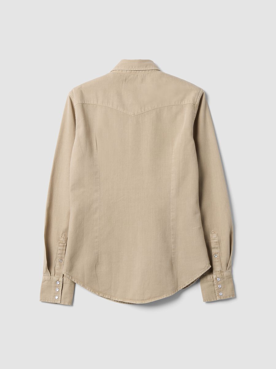 Beige pure cotton shirt with snap buttons, regular fit_6