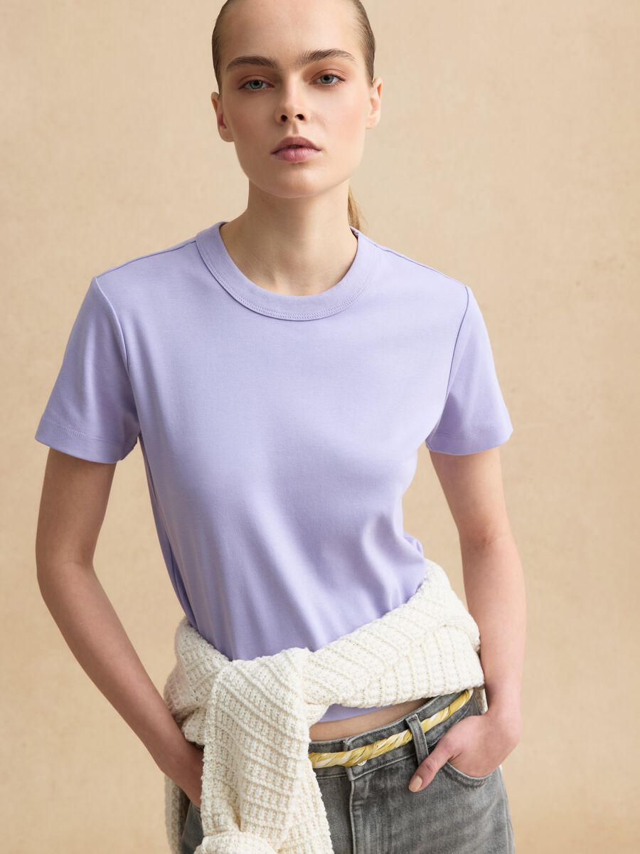 T-shirt a maniche corte in misto cotone viola regular fit_1