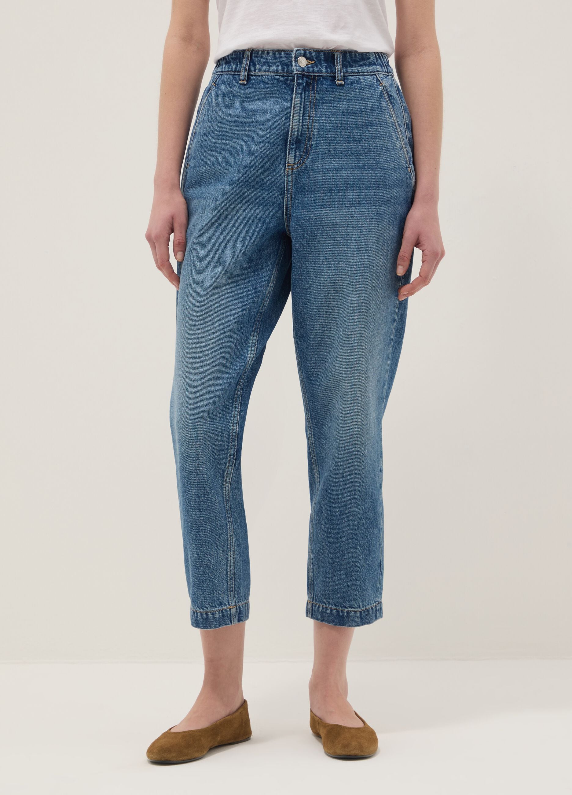 Light blue pure cotton denim carrot-fit jeans