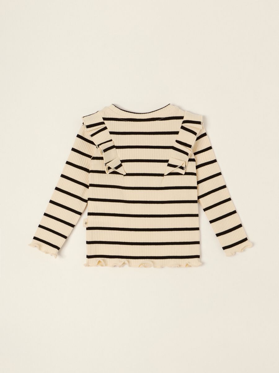 Maglia a righe beige a maniche lunghe in cotone elasticizzato da neonata_2