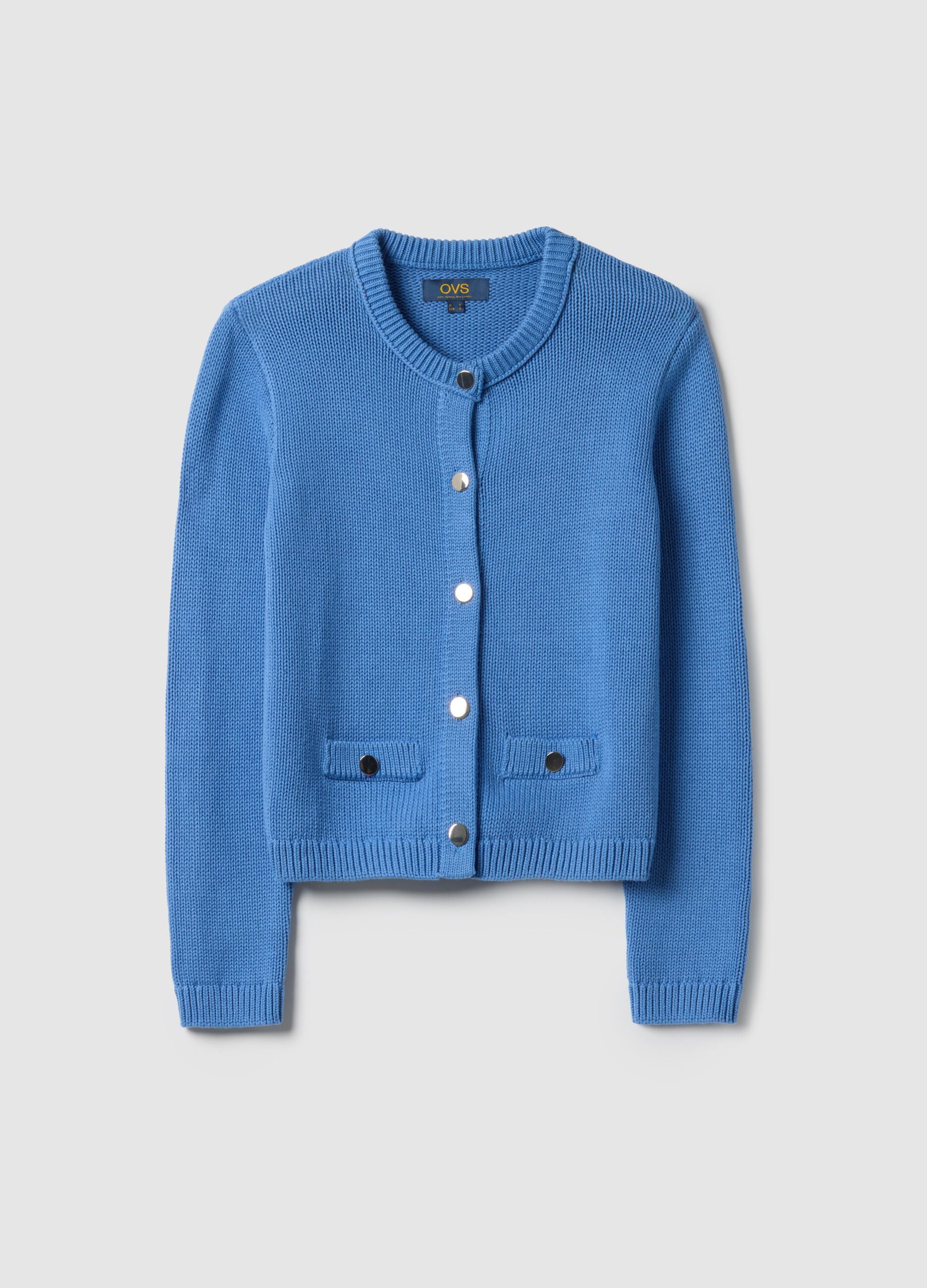 Regular fit blue cardigan in pure cotton with buttons