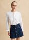 White cotton blend regular fit shirt with mandarin collar_0