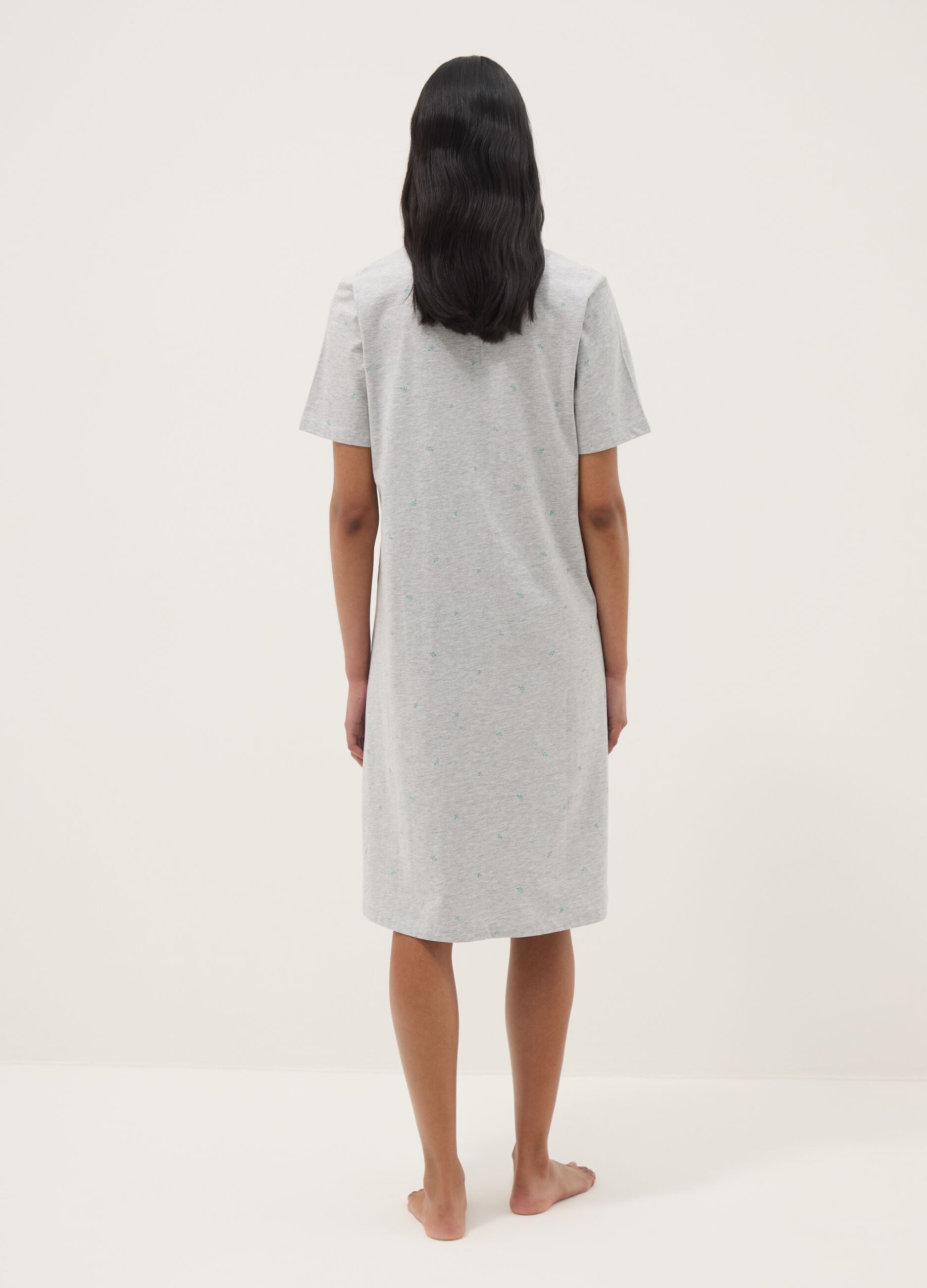 Grey organic cotton blend nightdress with buttons and embroidery