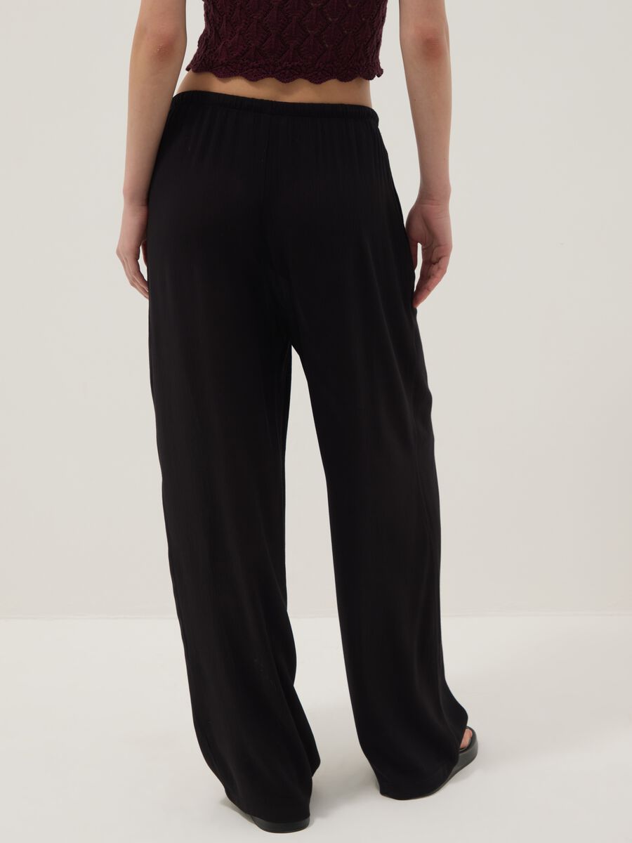 Black pure viscose trousers with drawstring, relaxed fit_2