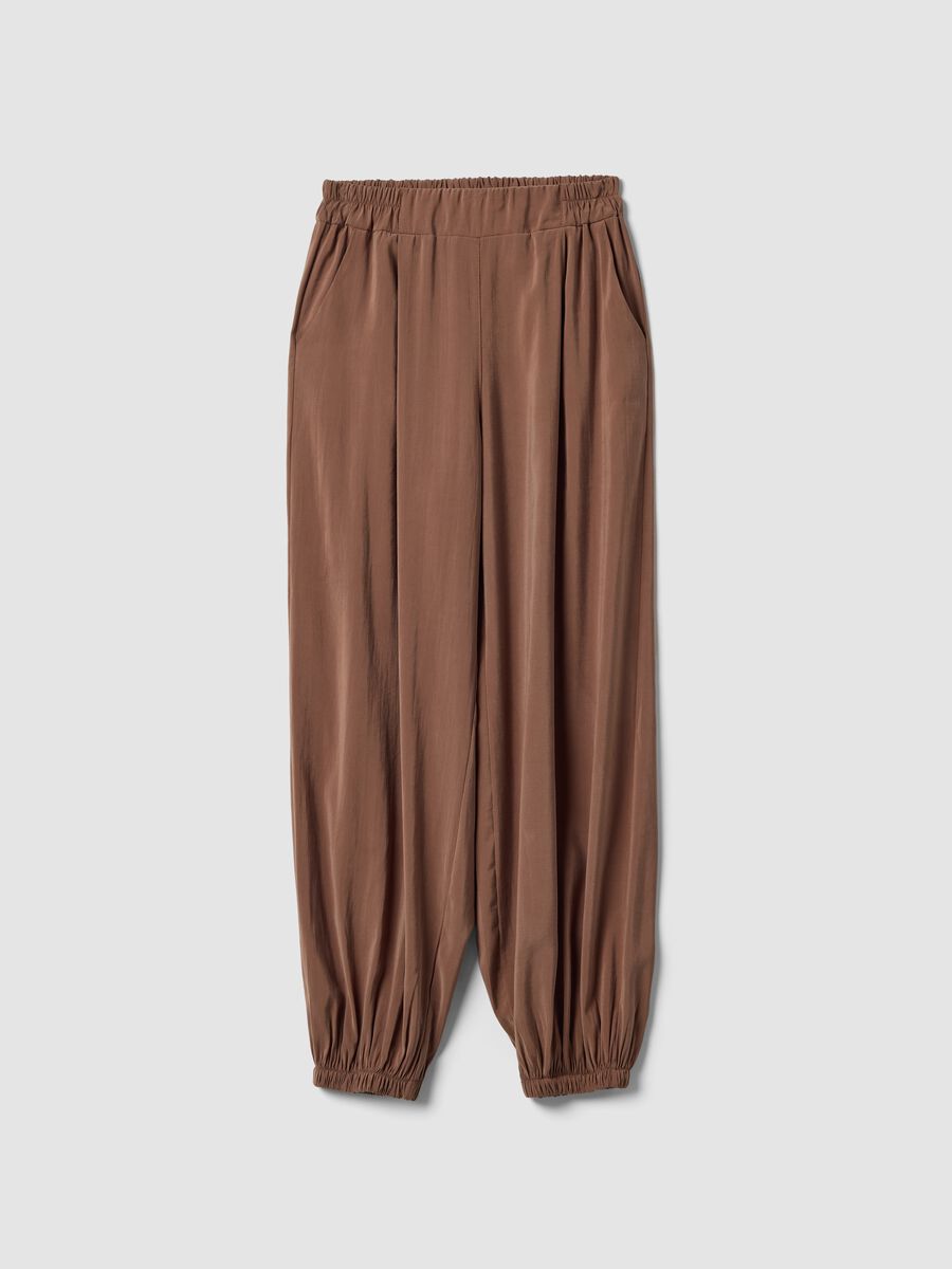 Brown viscose-blend trousers with elasticated cuffs, regular fit_4