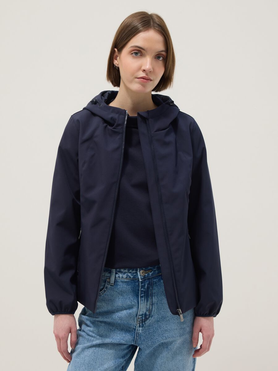 Blue waterproof jacket regular fit with zip and hood_1