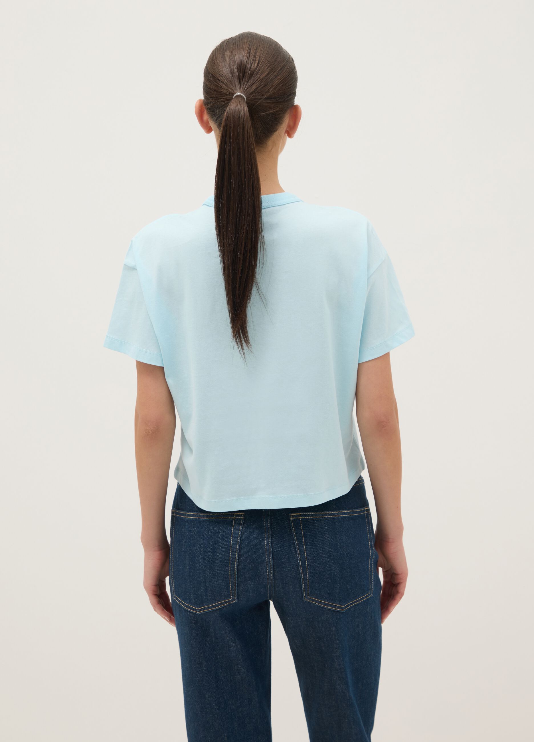 Sky Blue Pure Cotton Regular Fit T-shirt with One Piece Print