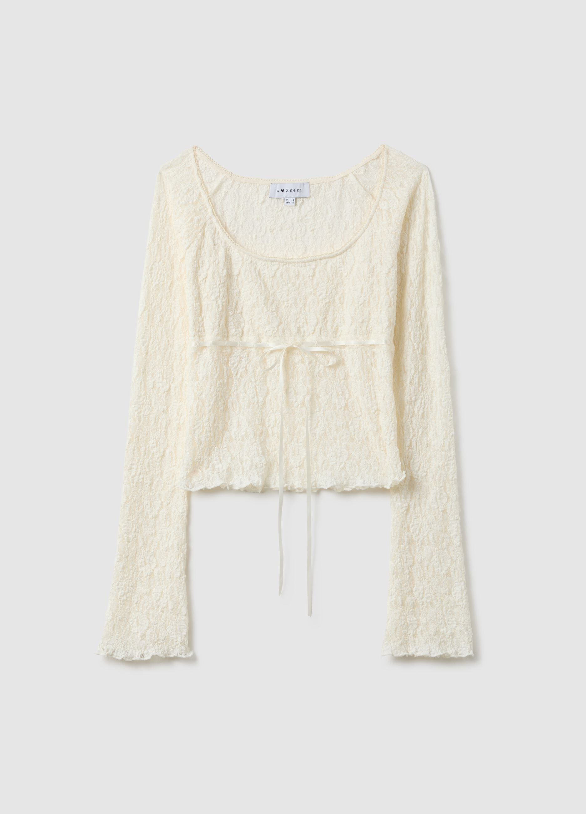 White long-sleeve top with lace
