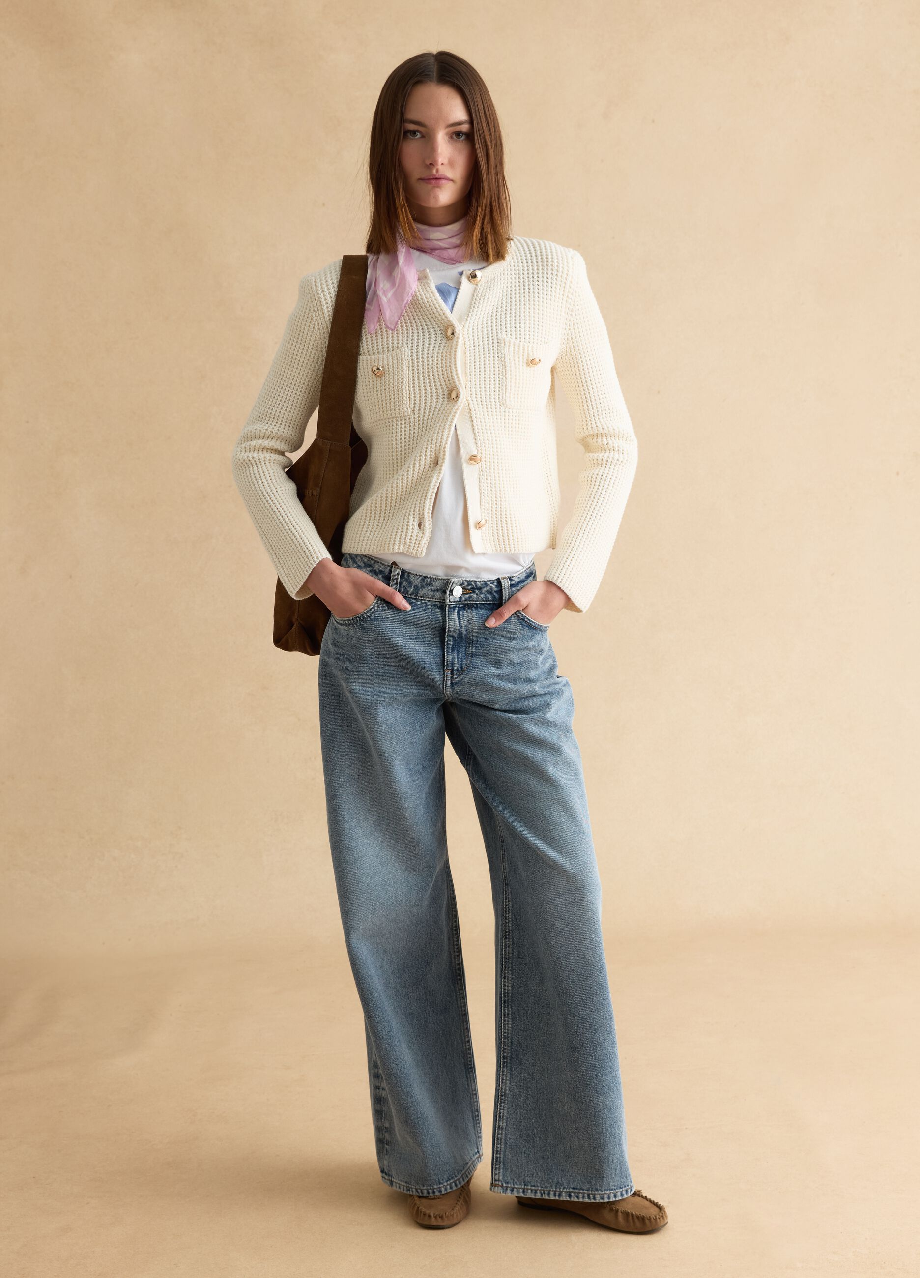 Beige Cardigan in Pure Cotton