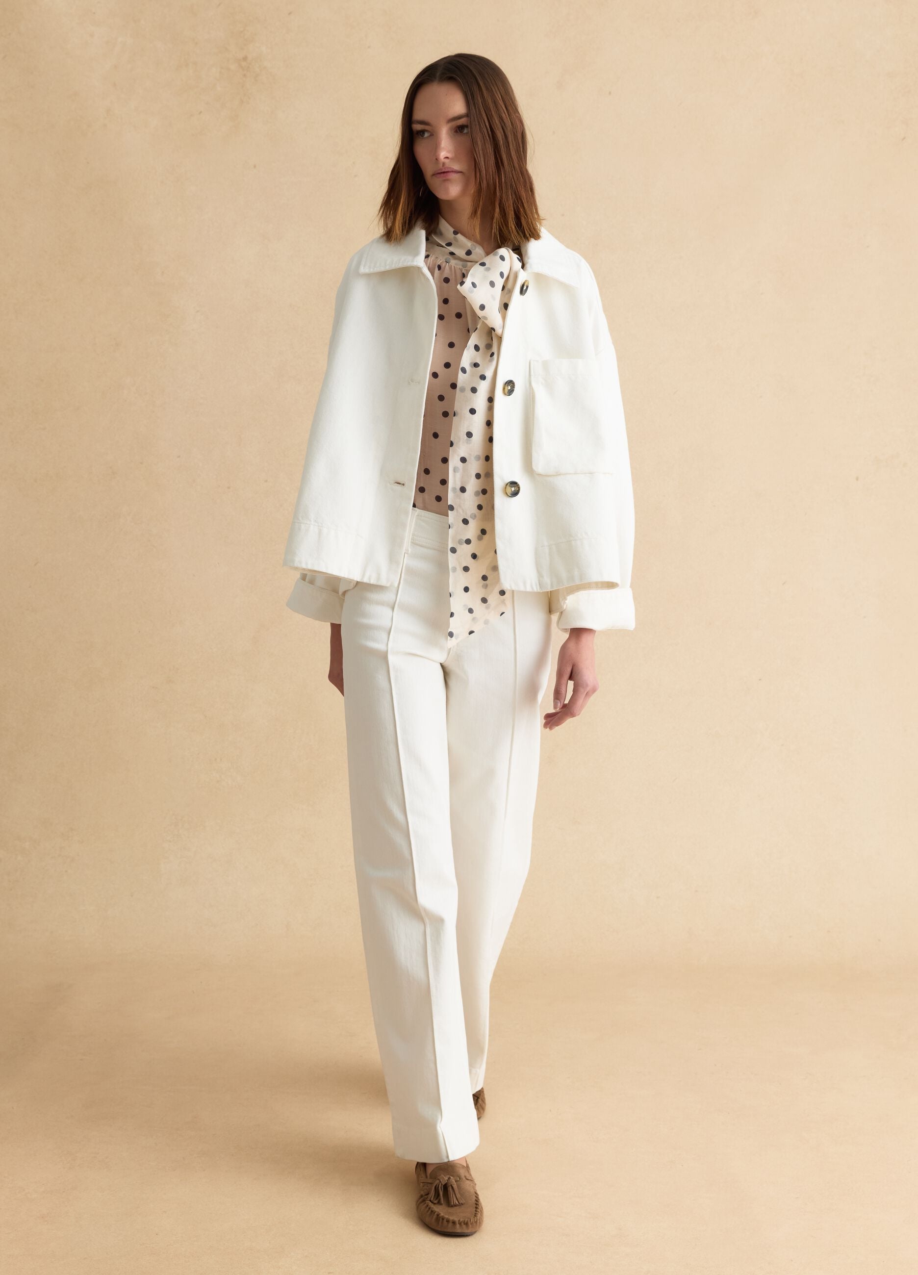 White pure cotton jacket with buttons, regular fit