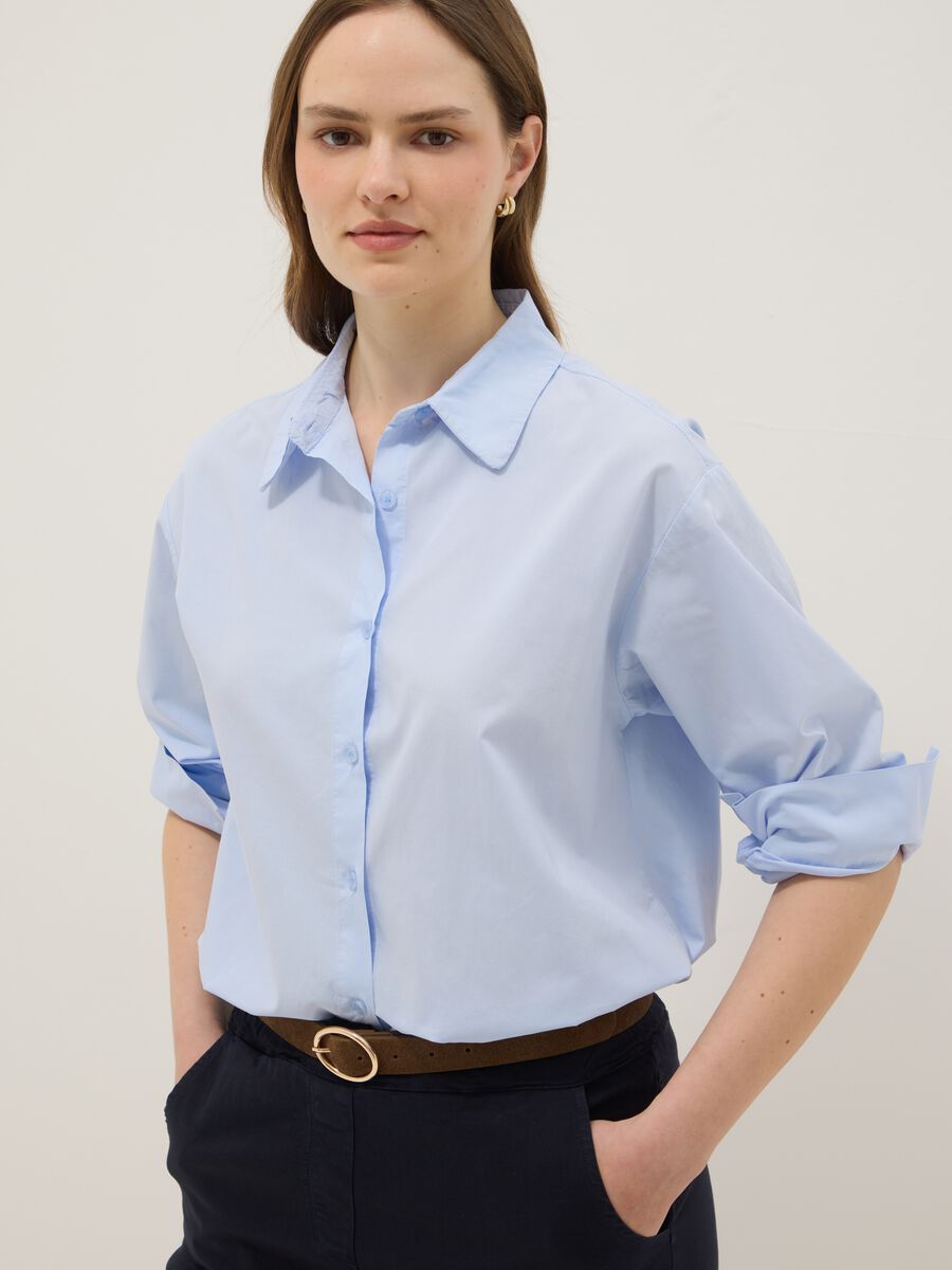 Sky-blue pure cotton slim-fit shirt_0