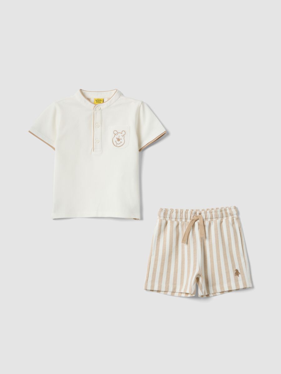 Completo bianco in cotone elasticizzato con ricami Winnie The Pooh_0
