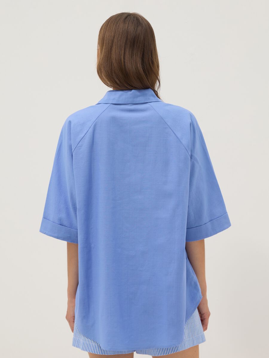 Light blue pure cotton V-neck top_3