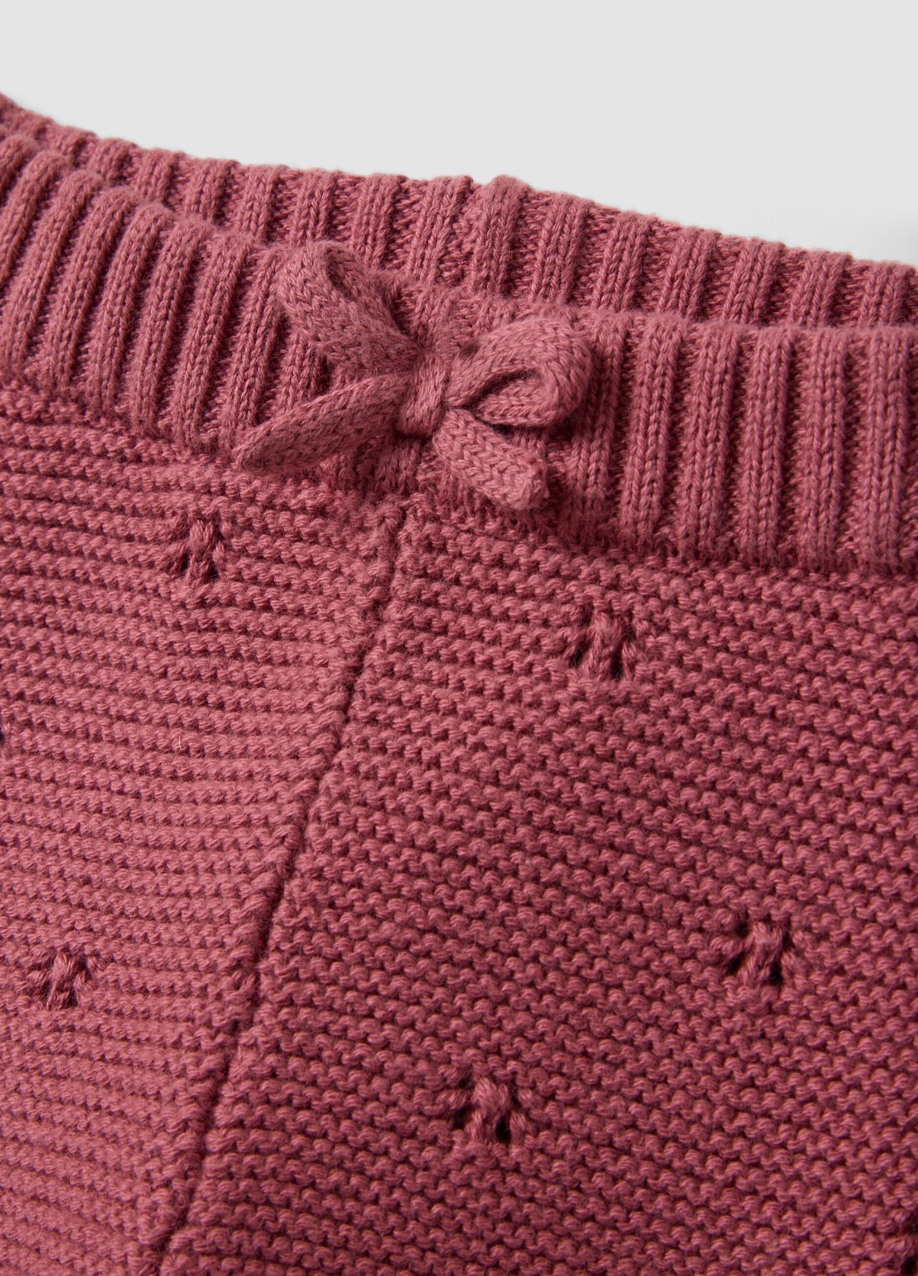 Pink organic cotton openwork knit set for baby girl