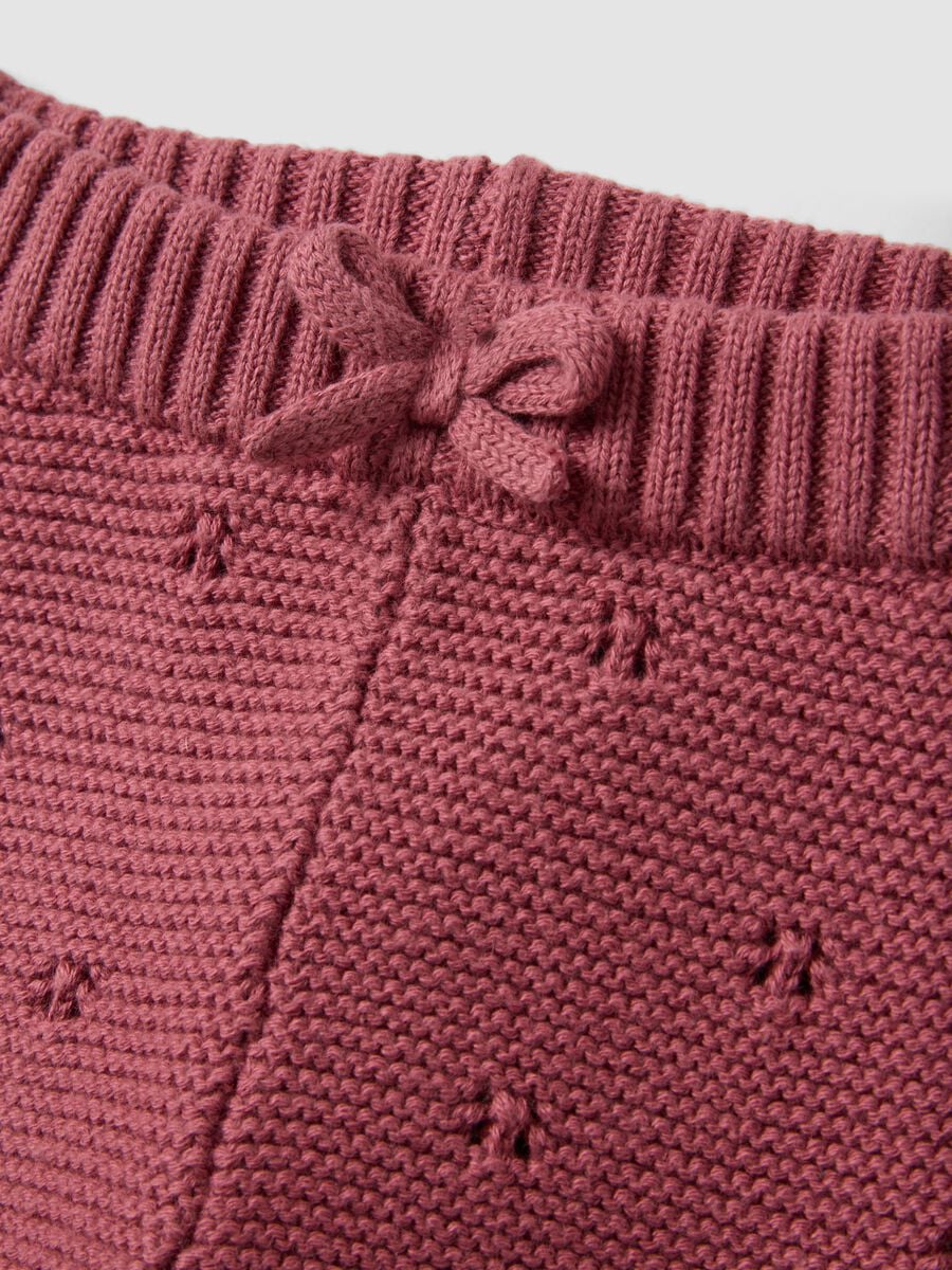 Pink organic cotton openwork knit set for baby girl_2