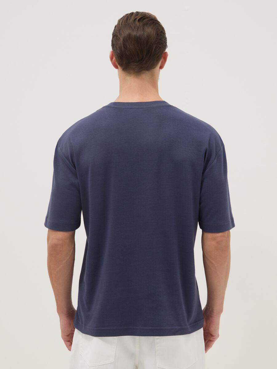 Blue pure cotton short-sleeve T-shirt, relaxed fit_2