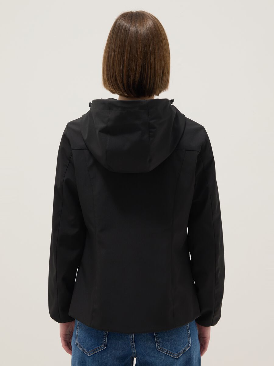 Black regular fit waterproof jacket with zip and hood_2