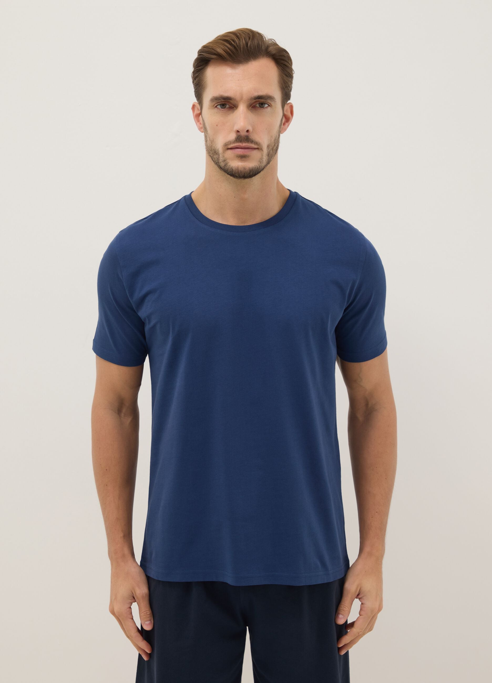 Pigiama corto in jersey di puro cotone organico blu regular fit