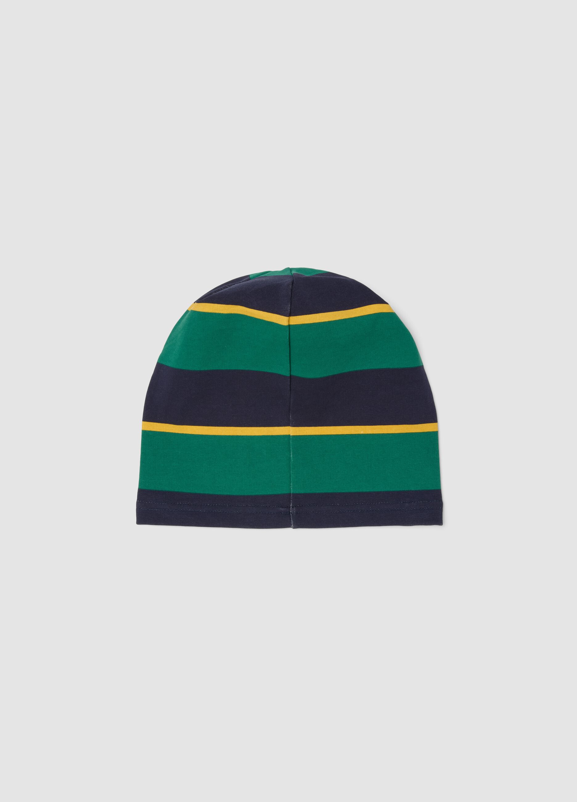 Multicolour striped stretch cotton hat with &lsquo;Club&rsquo; slogan