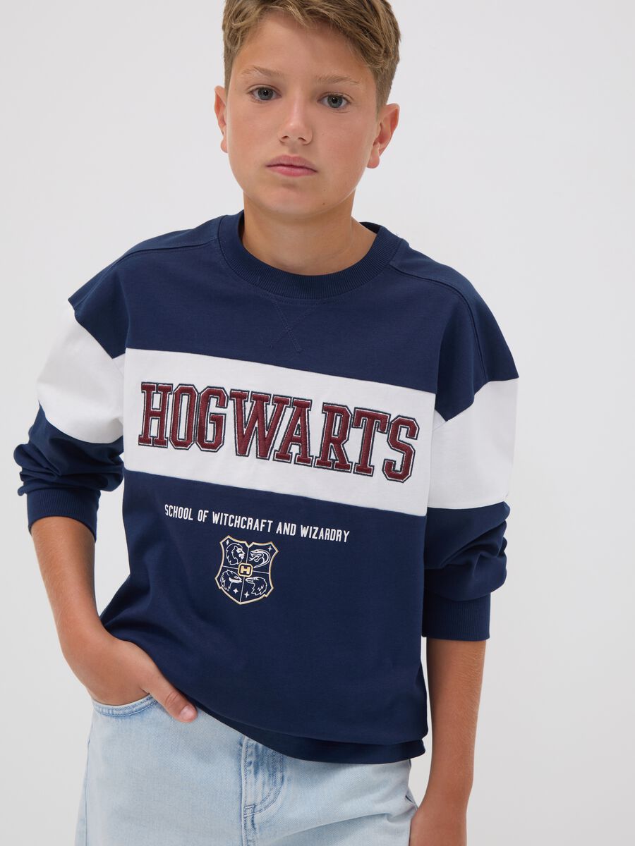 T-shirt blu in puro cotone con girocollo e stampa Harry Potter per ragazzo_0