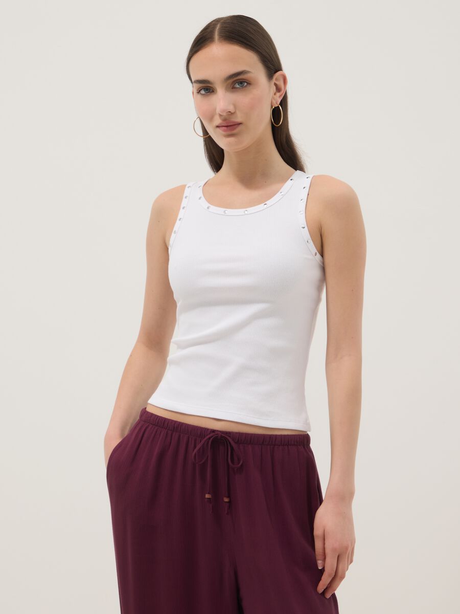 Tank top bianco in cotone elasticizzato_1