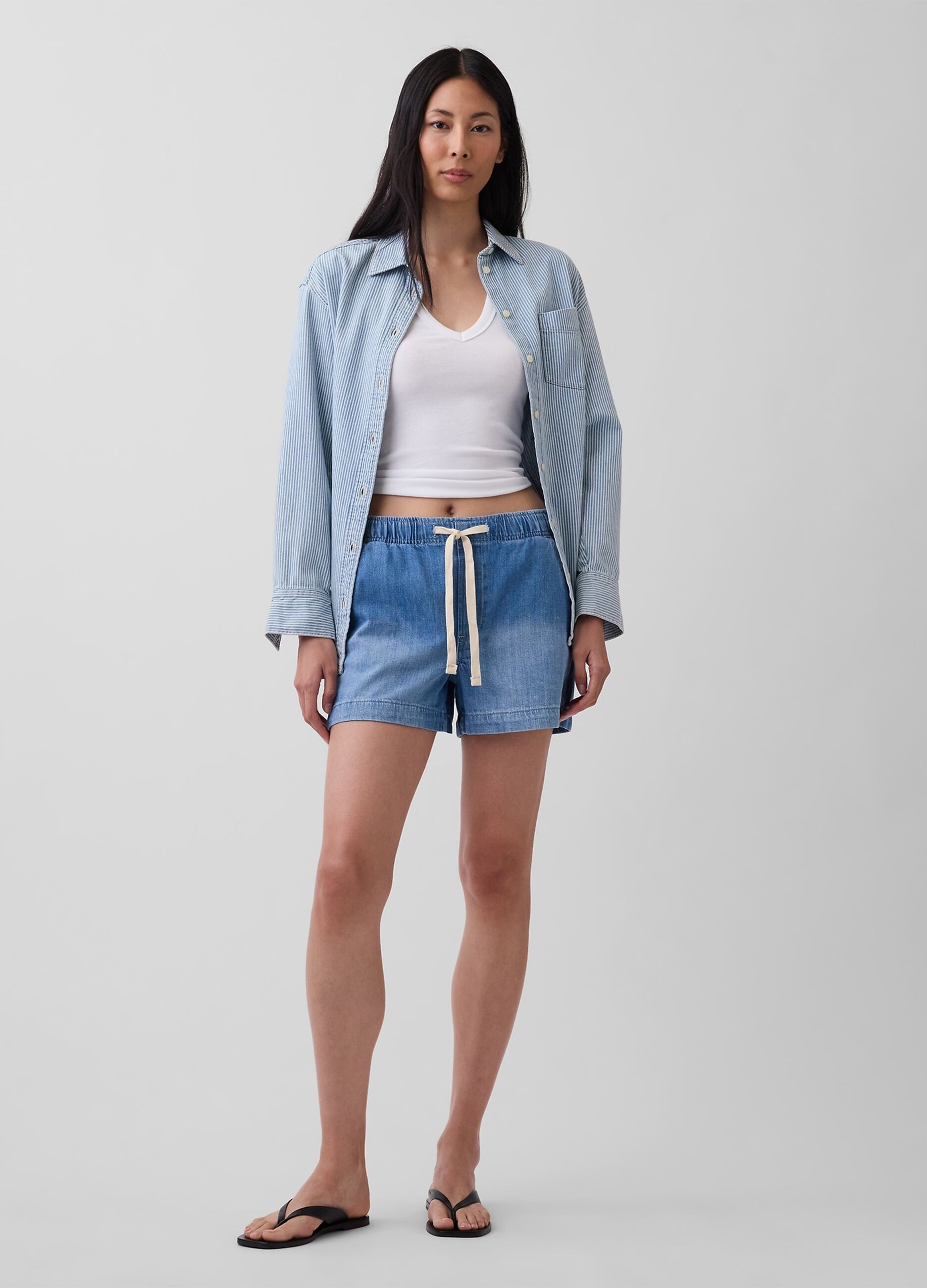Cotton and lyocell blend denim shorts
