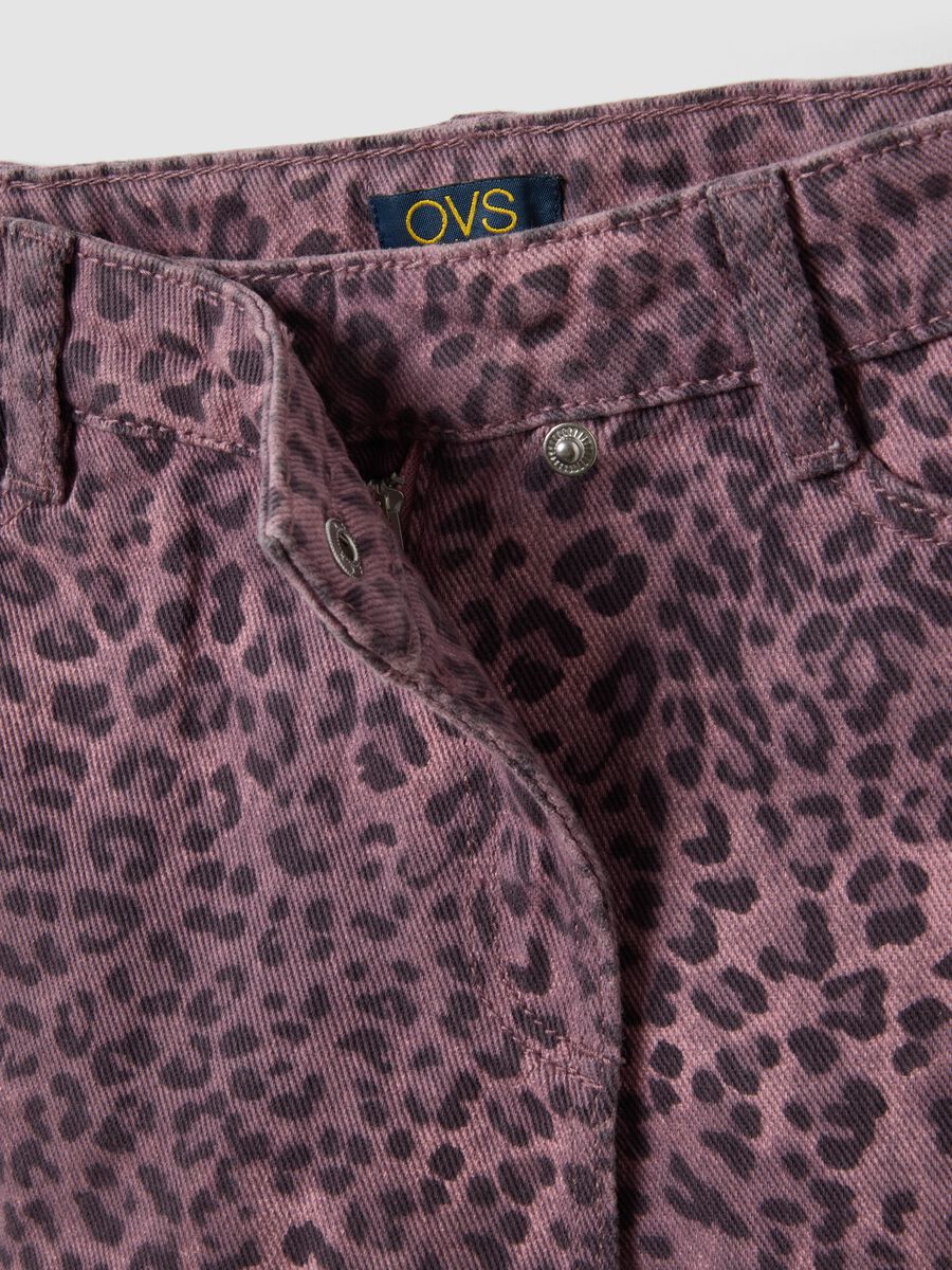 Pink animal-print slim-fit pure cotton shorts for girls_2
