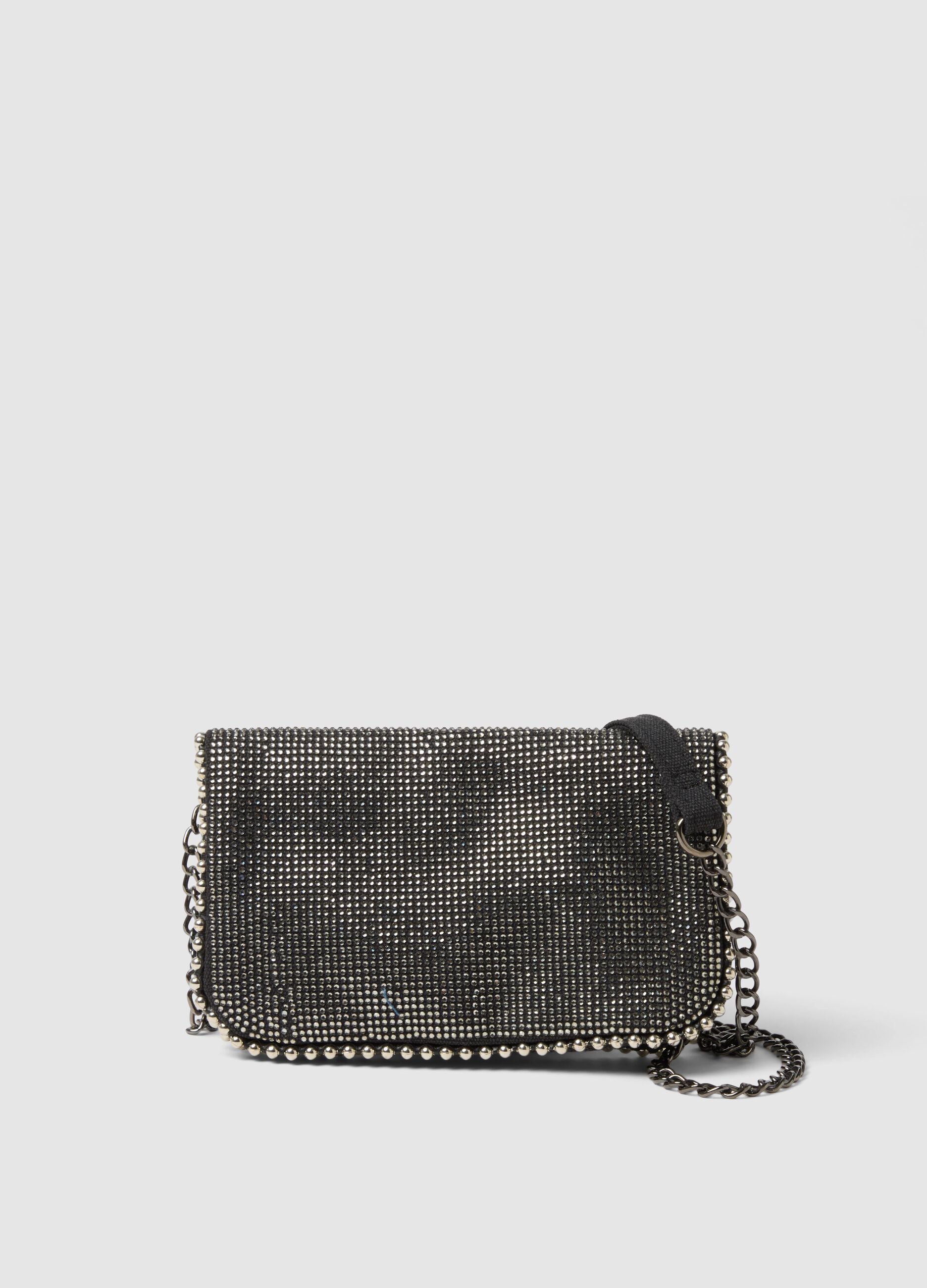 Black pouch with rhinestones for girls