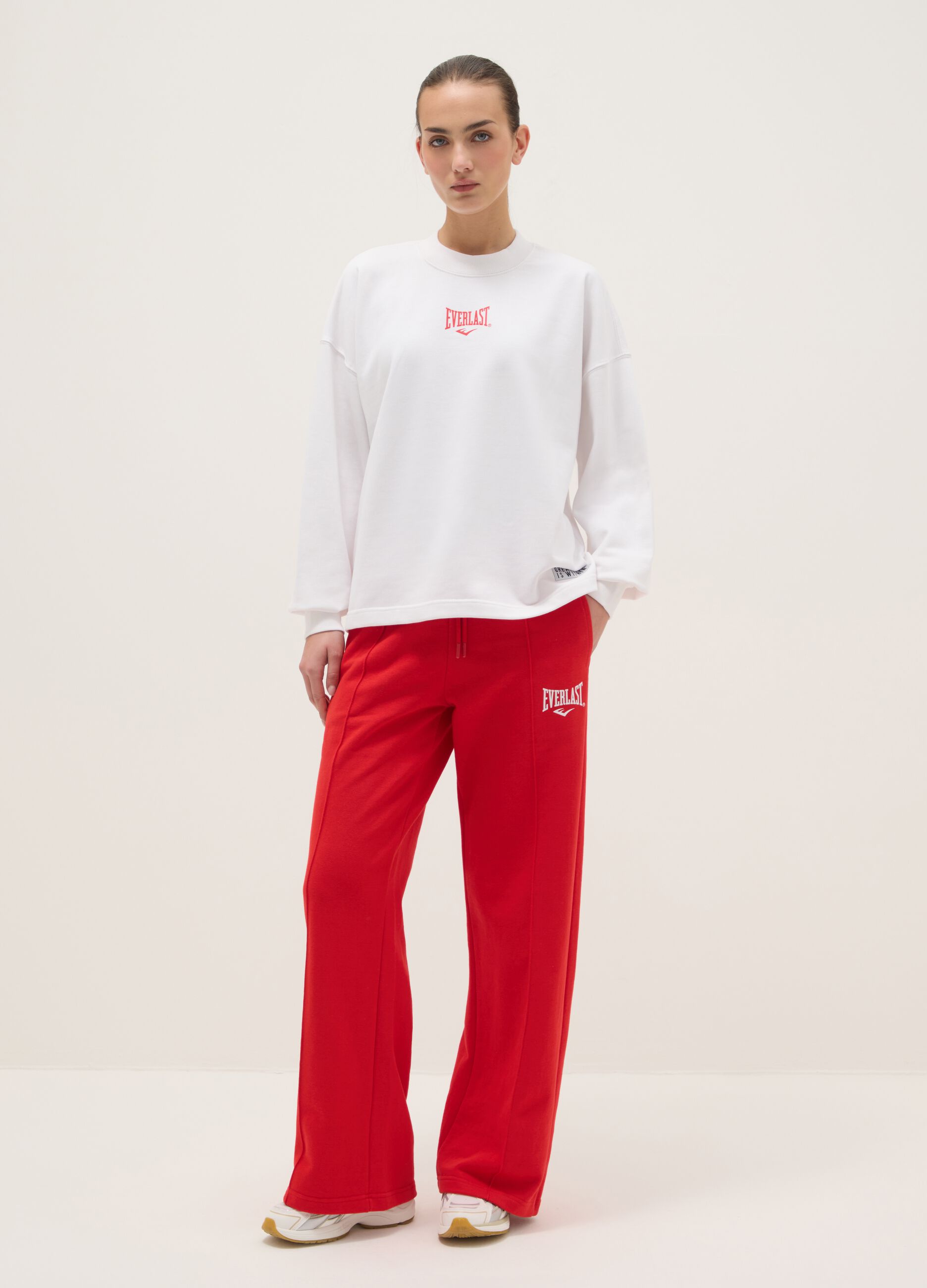 White long sleeve cotton blend regular fit top with logo