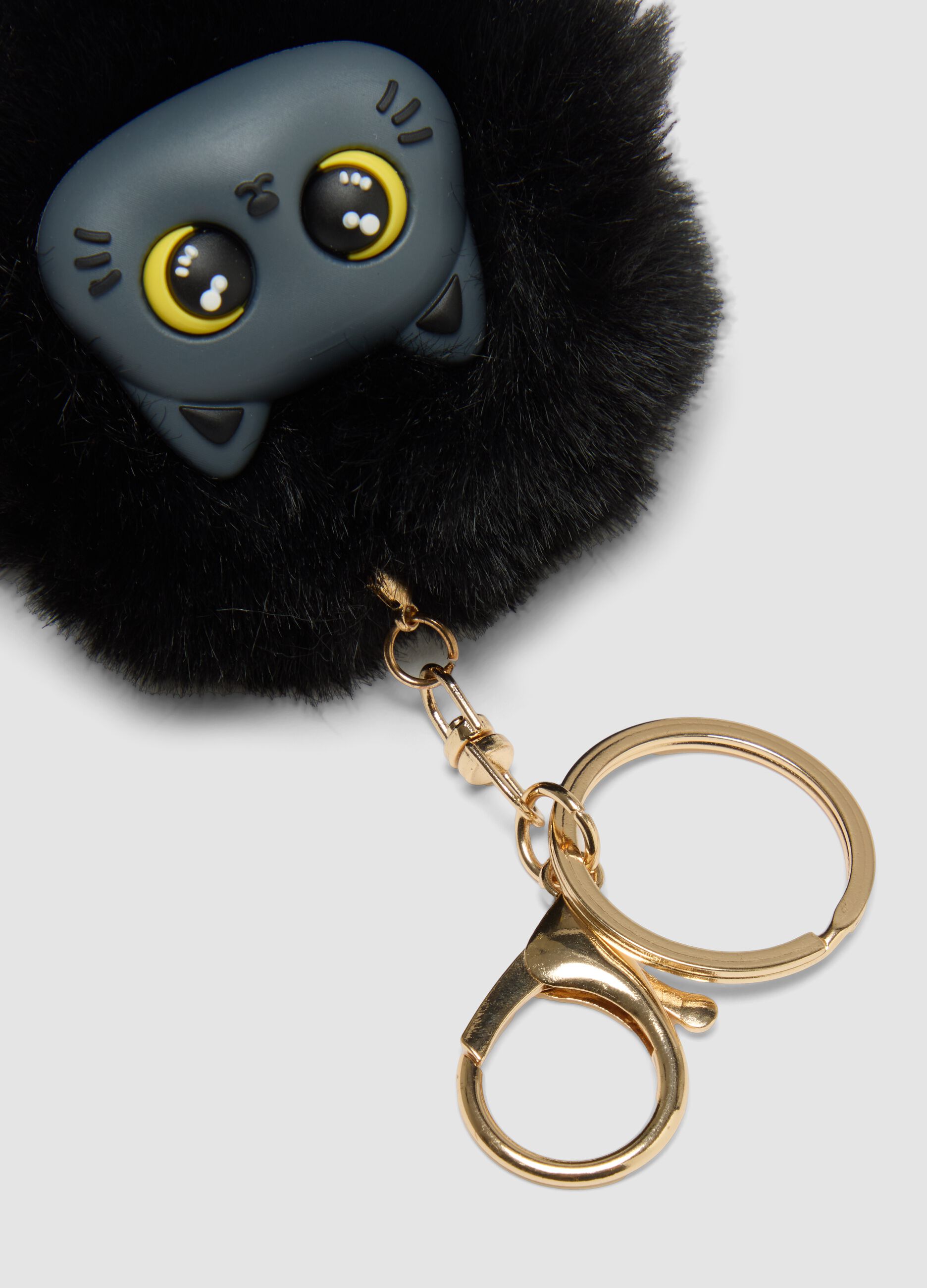 Black keyring with pompom and kitten for girls