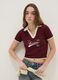 Red cotton blend regular fit polo collar shirt with lettering_3