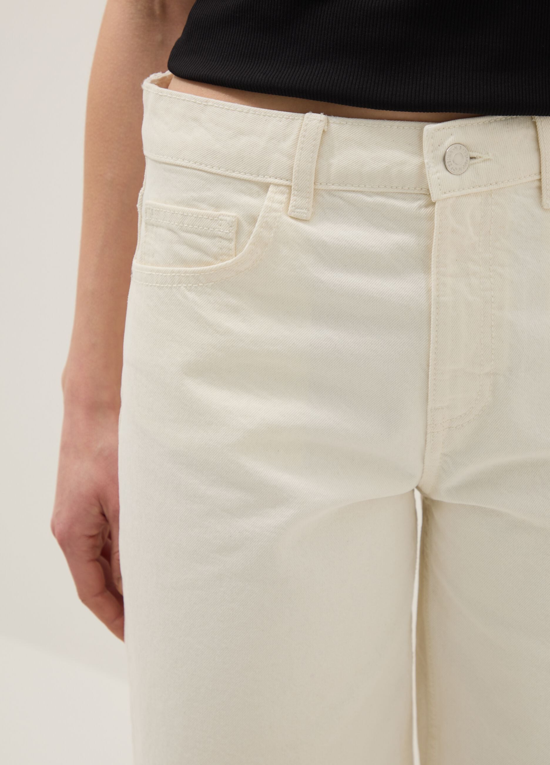 Beige wide leg pure cotton denim shorts