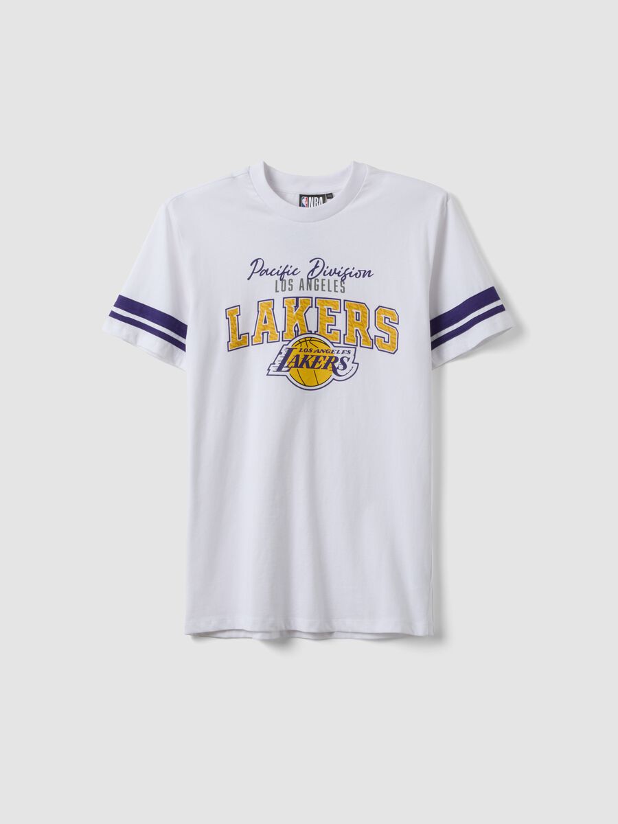 T-shirt in puro cotone bianca da ragazzo relaxed fit con stampe Lakers_3