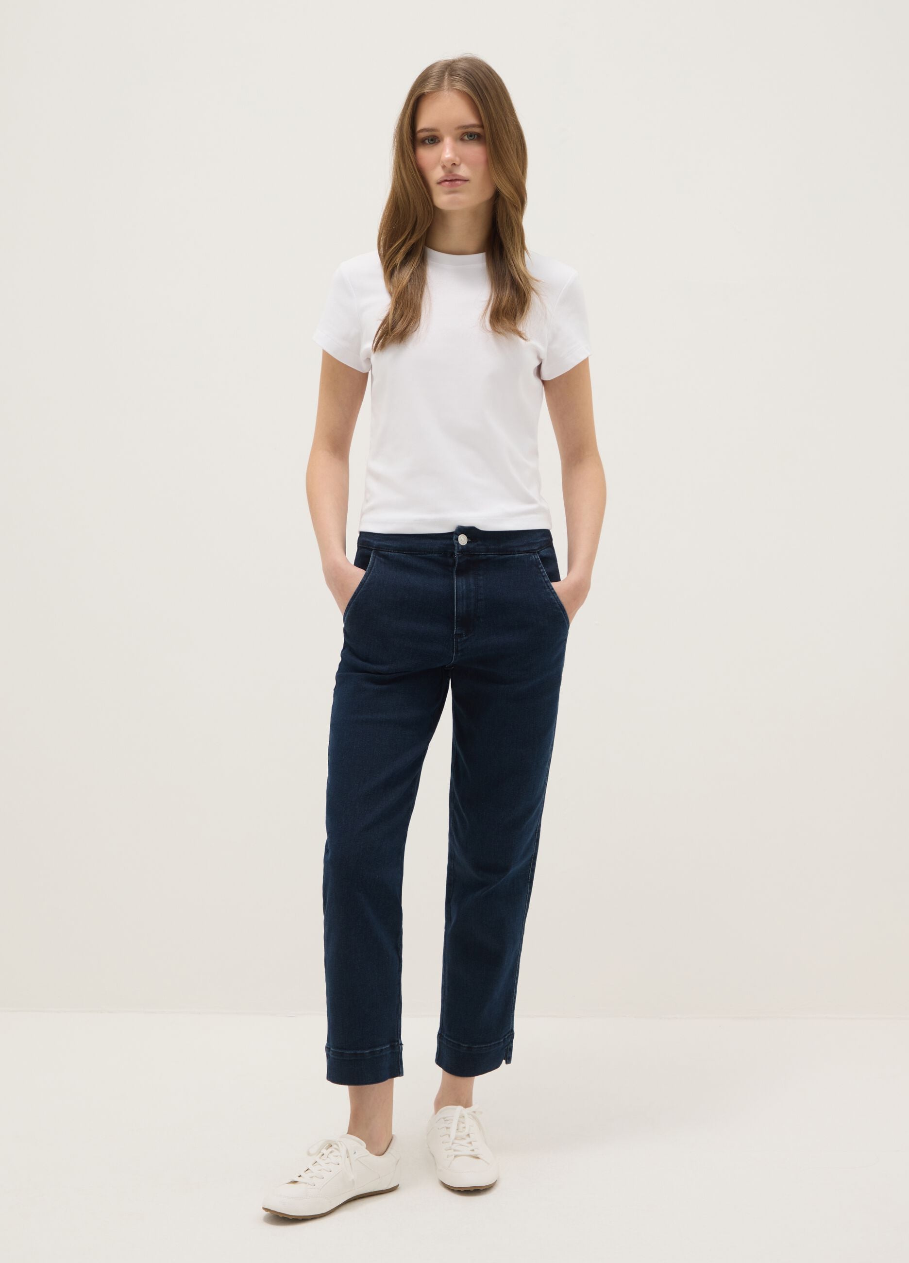 Slim fit blue cotton blend chino trousers