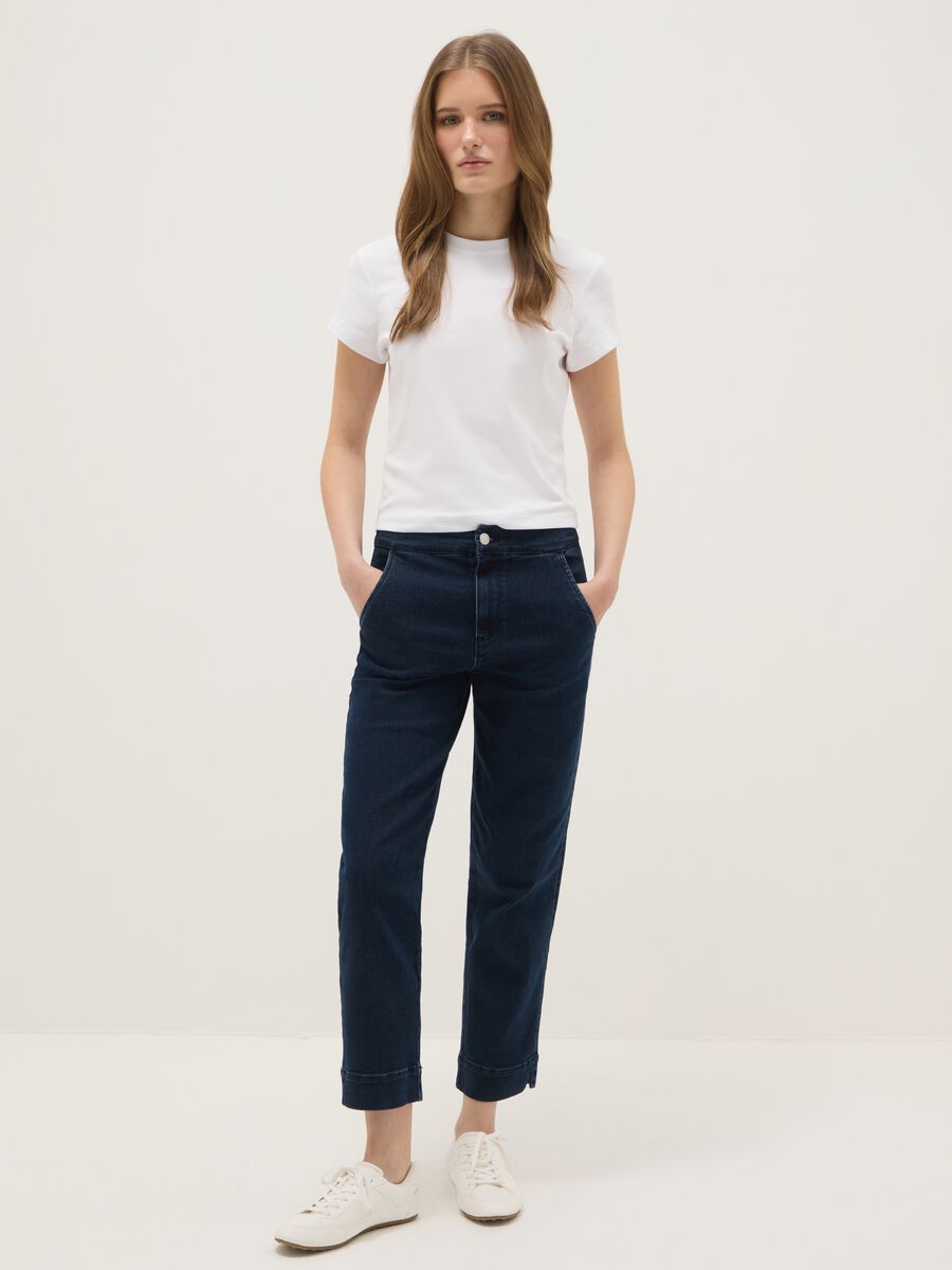 Slim fit blue cotton blend chino trousers_0
