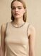 Beige regular fit stretch cotton tank top with embroidered edges_0