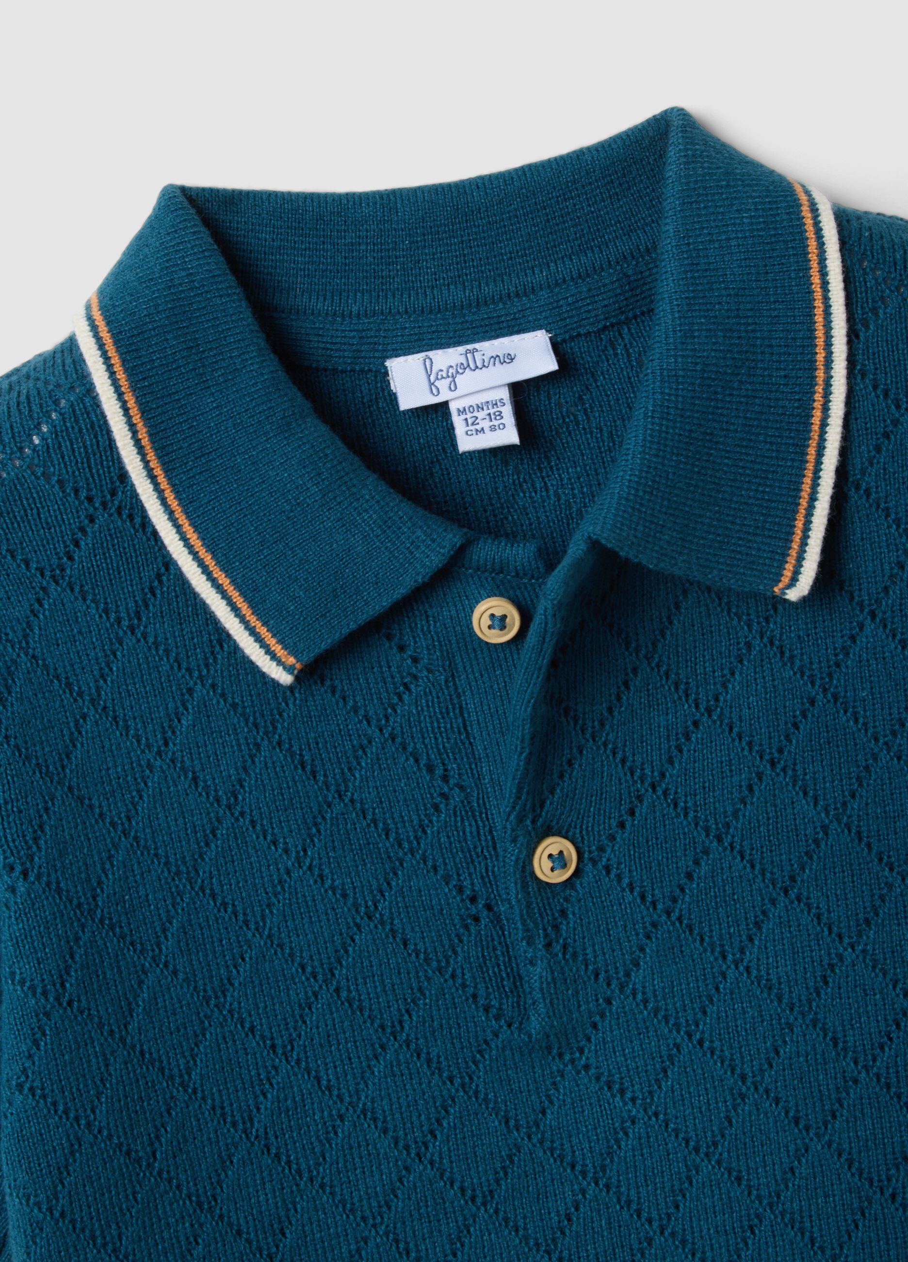 Blue short-sleeved polo shirt in pure cotton