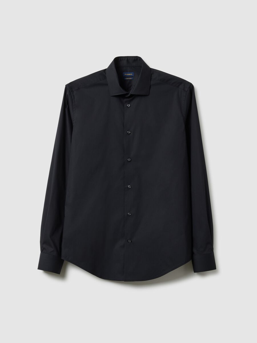 Camicia in cotone elasticizzato nera slim fit_4