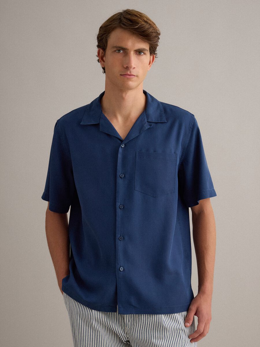 Blue short-sleeve pure lyocell shirt, regular fit_0