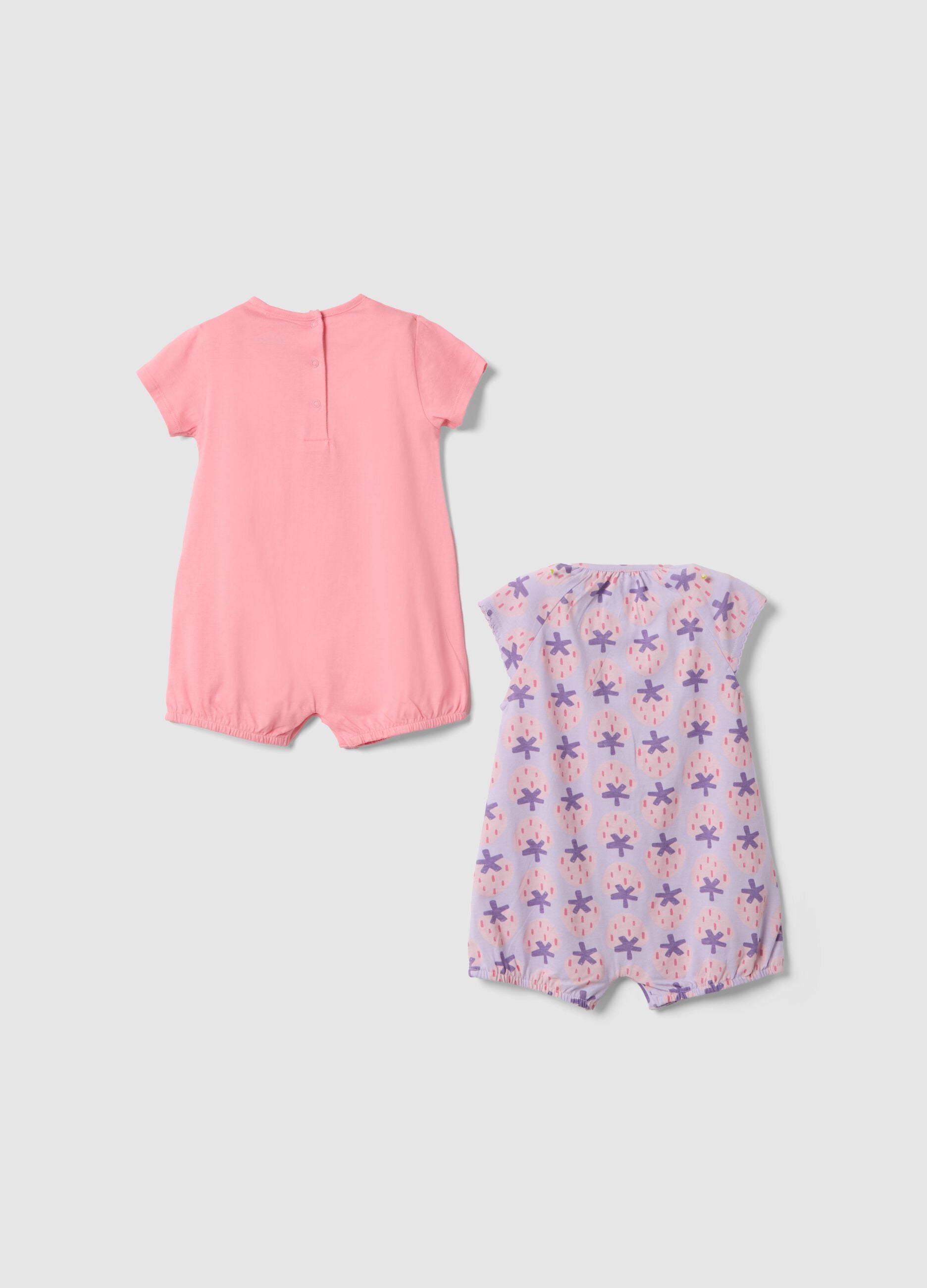 Set of two colourful cotton baby rompers with prints