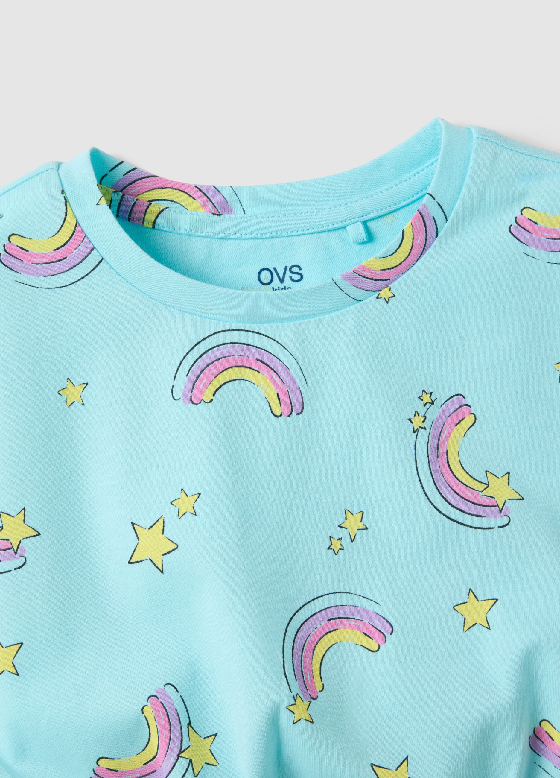 Blue pure cotton dress for girls regular fit with rainbows