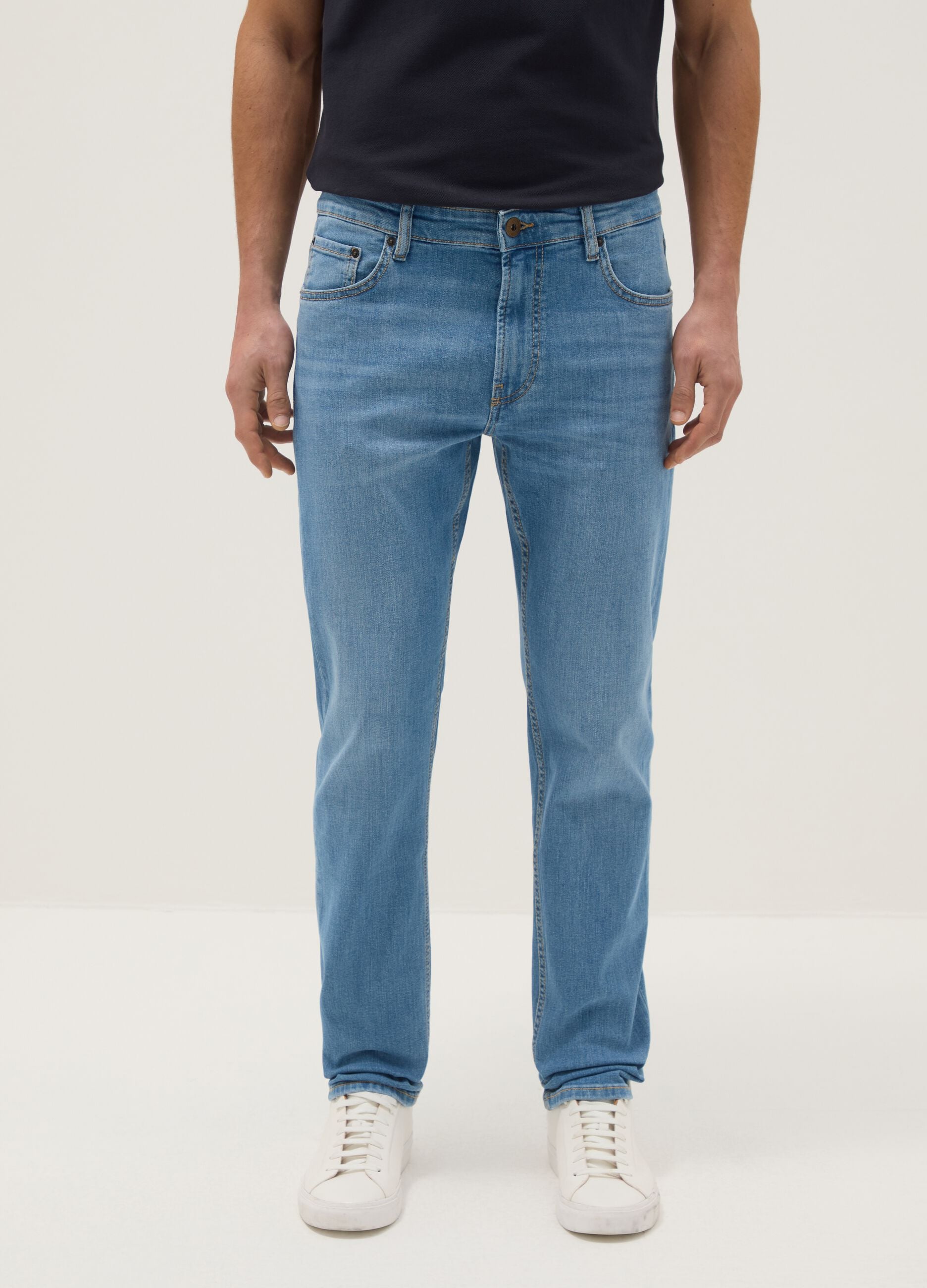 Light blue slim-fit stretch cotton jeans with five pockets