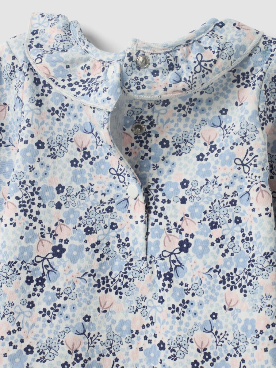 White organic cotton baby girl bodysuit with frill collar and floral print_2