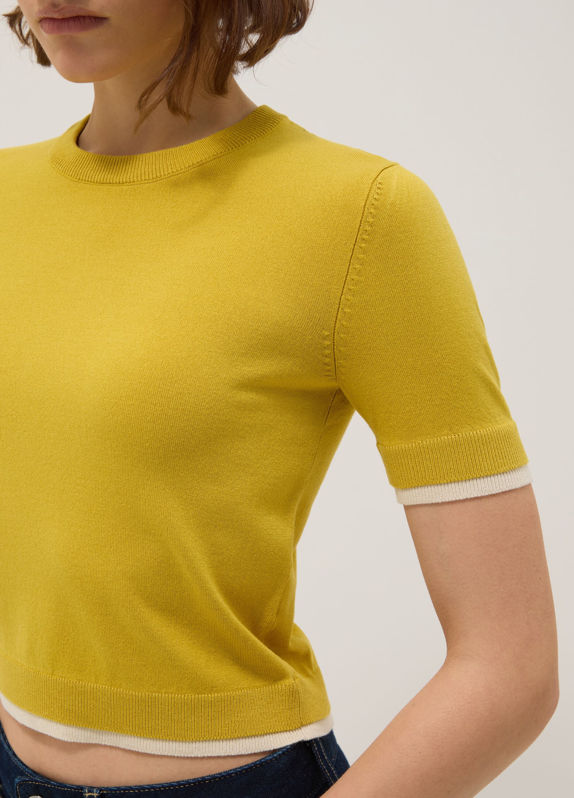 Yellow viscose blend crew neck sweater regular fit
