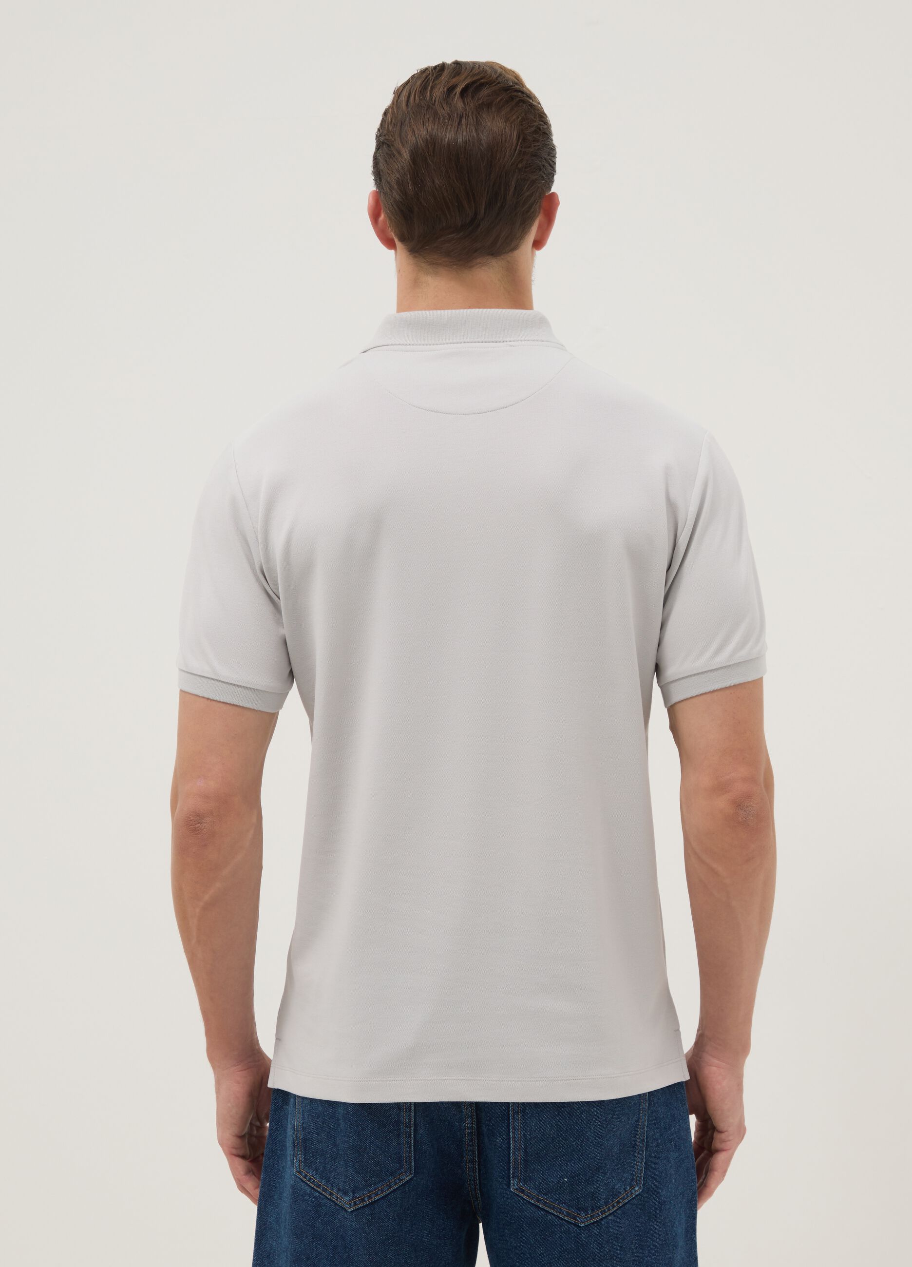 Grey stretchy cotton blend polo regular fit