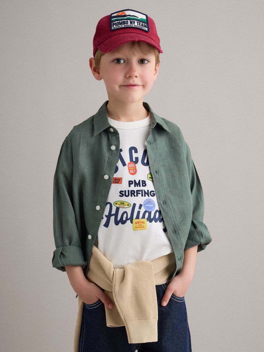 Green pure linen kids&rsquo; shirt with an oversized fit_0