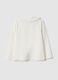 Girl's regular fit white cotton blend polo with lace collar_1